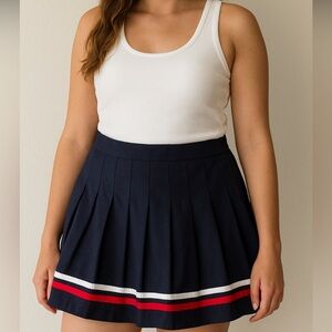 Fila Juniors XL‎ Navy Pleated Mini Skirt Preppy Red White Stripe Tennis Y2K